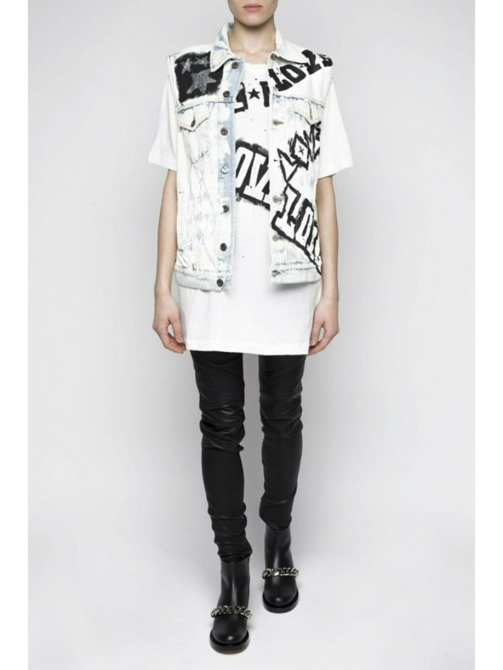Faith Connexion $985 White Denim Vest Graffiti Print Punk Art to Wear DIY - Picture 15 of 16